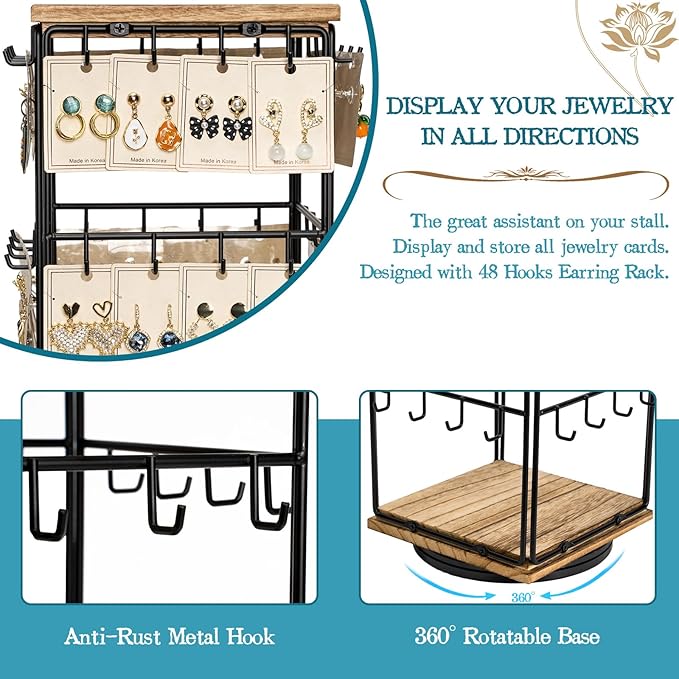 360 Rotating Earring Display Stands for Selling, Earring Rack Display Holder Stand, Jewelry Display for Selling Earring Cards, Necklaces, Rings, Bracelets, Hair Accessories (2 Pack)