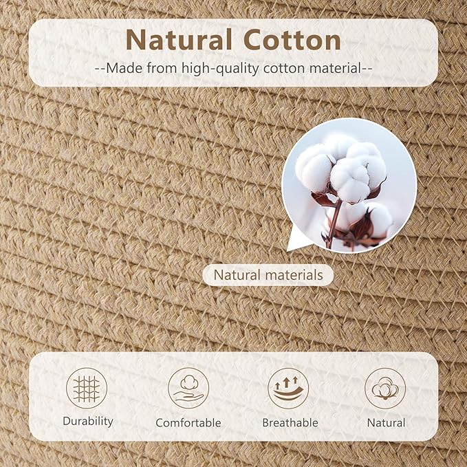 Cotton Rope Basket, Storage Baskets with Handle, 15x10x9 Inch Woven Basket for Shelves, Laundry, Towels, Clothes, Books (Jute/Brown 2Pack)