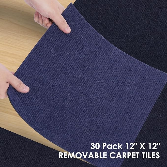 30 Pack Carpet Tile - 12” X 12” Self Adhesive Carpet Floor Tiles Anti-Slip Squares Peel and Stick Floor Tilel DIY Installation for Bedroom (Blue)