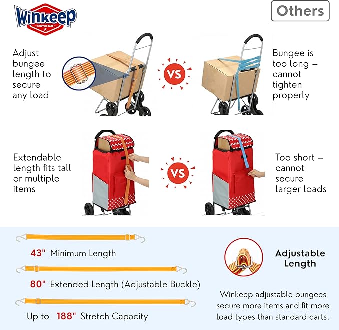 Shopping Cart, Super Loading Stair Climber 220 lbs Capacity Grocery Foldable Cart with Extra Large Shopping Bag Laundry Utility Cart with Adjustable Bungee Cord, red