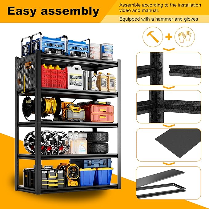 Storage Shelves with Pegboard,48" Wide Heavy Duty Garage Shelving Units and Storage,Metal Shelving Adjustable Shelves,Steel Garage Storage Rack,Industrial Utility Shelf Organization For Kitchen,Pantry