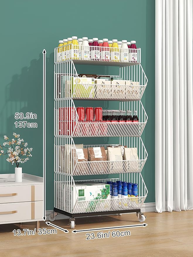5-Tier Slanted Rolling Retail Display Rack with Locking Wheels | Heavy-Duty Metal Snack & Chip Display Stand for Grocery Stores, Supermarkets, Bakery | Space-Saving Store Organization Shelf