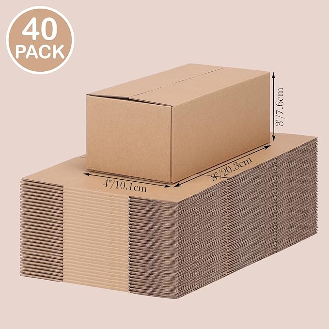 EdenseeLake 40 Pack 8x4x3 inches Shipping Boxes Small Cardboard Boxes for Packing, Moving, Mailing, Brown