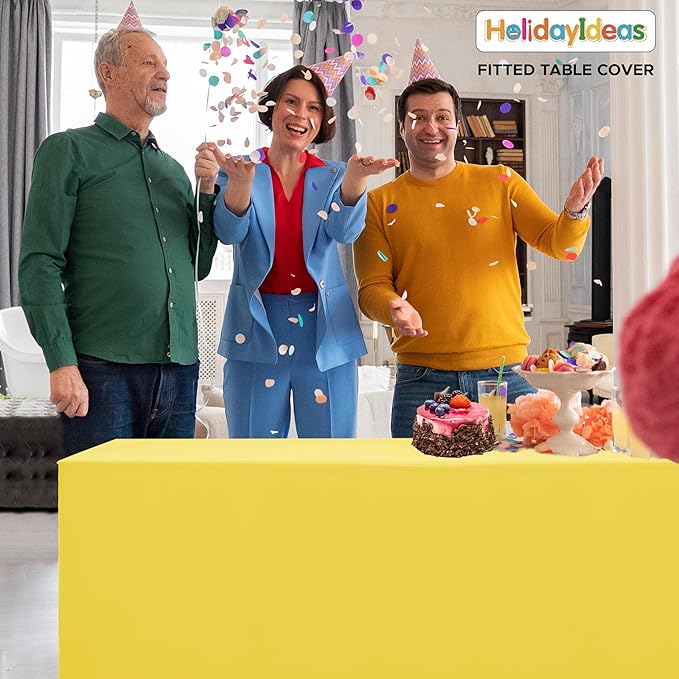 HolidayIdeas Open Back Fitted Tableclothss for 6 Foot Rectangle Table, Wrinkle Resistant Washable Table Covers 72x30 Inch for Craft Fairs, Banquets, Trade Show Display, Yellow,4 Pcs