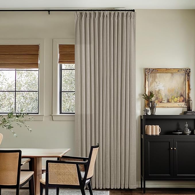 Modern Farmhouse Linen Curtains 80 Inches Long 2 Panels Set for Living Room Bedroom Pinch Pleated Back Tab Thick Drapes Neutral Decor Taupe Semi Sheer 80 Inch Curtains for Dining Room Window Cabin
