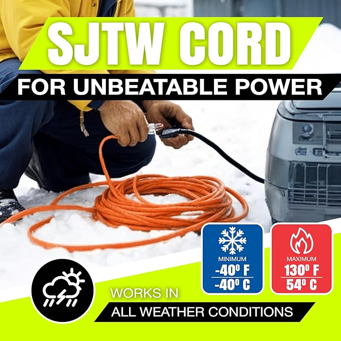 25ft Outdoor/Indoor Extension Cord 16/3 Gauge Heavy Duty 3 Prong SJTW, Waterproof, Flexible Cold-Resistant Long Power Cord,13A 125V 1625W, Orange by LifeSupplyUSA