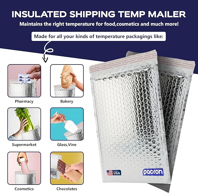 100-Pack Insulated Silver Thermal Bubble Mailers 12 x 17 - Waterproof Metallic Foil Self-Sealing Padded Envelopes for Cold Shipping, Perishables, Food, Cosmetics, Pharmaceuticals