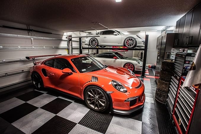 Big Floors RaceDeck Diamond Plate Design, Durable Interlocking Modular Garage Flooring Tile (Red, 12 Pack of 12 x 12" Tiles)