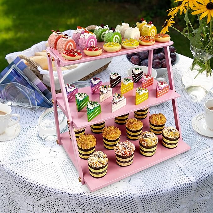 CozyNova 3 tier candy display - Snack holder with snack holder - Multi-functional counter snack and chip holder for stores - Cupcake display stand (Pink)