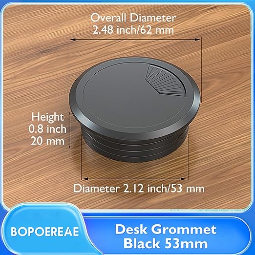 Desk Grommet 2-1/16" (53 mm), Desk Cord Hole Cover, Cable Grommet ABS Plastic, Desk Hole Grommet for Office and Home Table Cable, Detachable Adjustable Cable Cord Organizer (Black 4 Pcs)