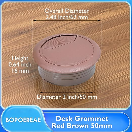 Desk Grommet 2" (50 mm), Desk Cord Hole Cover, Cable Grommet ABS Plastic, Desk Hole Grommet for Office and Home Table Cable, Detachable Adjustable Cable Cord Organizer (Reddish Brown 4 Pcs)