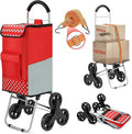 Shopping Cart, Super Loading Stair Climber 220 lbs Capacity Grocery Foldable Cart with Extra Large Shopping Bag Laundry Utility Cart with Adjustable Bungee Cord, red