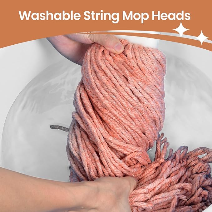 Matthew Cleaning Screw-on Heavy Duty Cotton Wet Mop Replacement Heads(Orange, Medium,6 Pack) with 2 Pack Microfiber Cloth for Residential & Commercial Floor Cleaning Use- Fit Standard American Screw