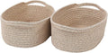 Woven Basket,Small Rope Storage Bin with Handles & Ribbon Bag, Organizer for Shelves Closets,Gift Basket Empty for Birthday,Books,Dog Toys,Oatmeal/2 Pack