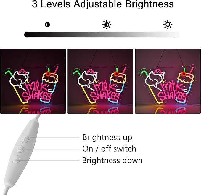 Neon Sign, Neon Lights Hanging Wall Art Decoration for Food Drink Ice Cream Shop Frozen Yogurt Bar Bubble Tea Store, USB Powered Ultra Bright Dimmable