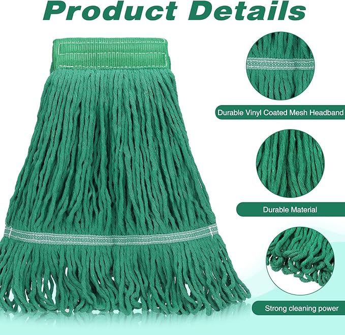 Nuogo 10 Pcs Commercial Mop Head Replacement Floor Cleaning Wet Heavy Duty Commercial Mop Refills General Cleaning(27.6 Inch,Green)