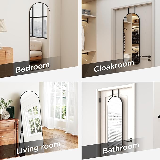 57x20 Door Hanging Full Length Mirror, Floor (Height 5.7ft just Body in1.3ft) Wall Mounted Metal Frame Arch Dressing Mirrors for Bedroom Bathroom Living Room 57 inch Black