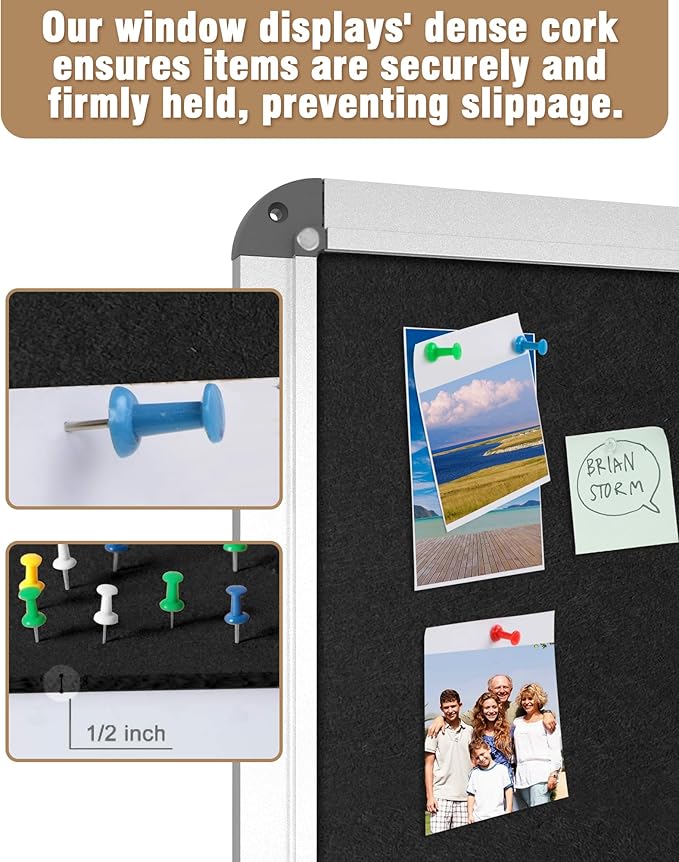 Mifuro 36"x24" Enclosed Bulletin Board, Lockable Weather-Resistant Aluminum Cork Noticeboard for School & Office, Silver Frame w/Black Flet
