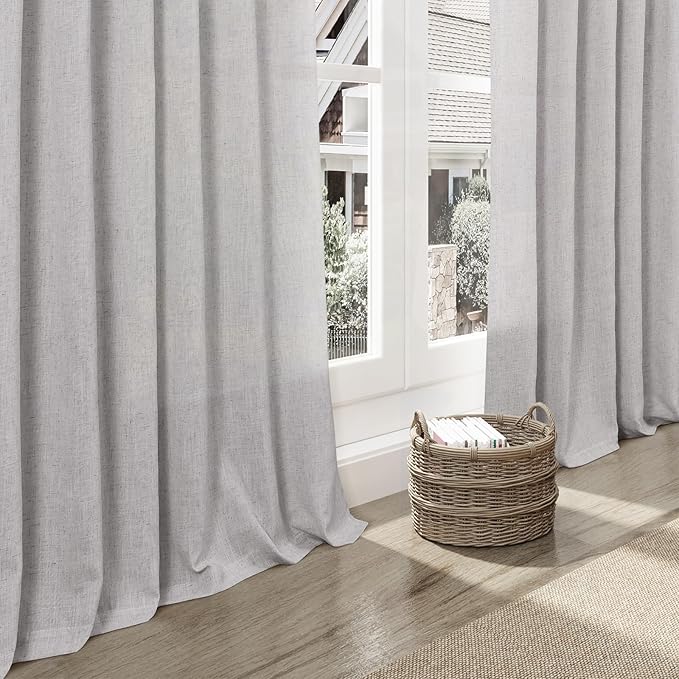 Nanspring Grey Linen Curtains 63 Inches Length 2 Panels Set for Living Room Back Tab Pocket Modern Light Filtering Semi Sheer Drapes Cotton Linen Textured Grey Window Curtain 52X63 Inches