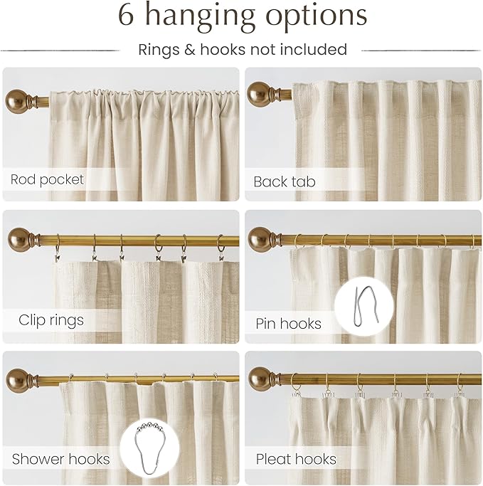 NICETOWN Jacquard Linen Curtains 108 inches Long, Waffle Weave Privacy with Light Filtering Window Treatments Boho Style for Bedroom, W52 x L108, 2 Panels