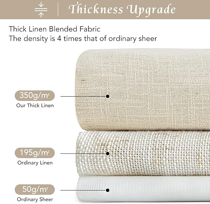 NICETOWN Natural Thick Linen Curtains 96 Inches Long for Living Room 2 Panels Set, Back Tab/Rod Pocket with Pleat Tape Privacy Added Window Treatments for Farmhouse/Bedroom, W55 x L96