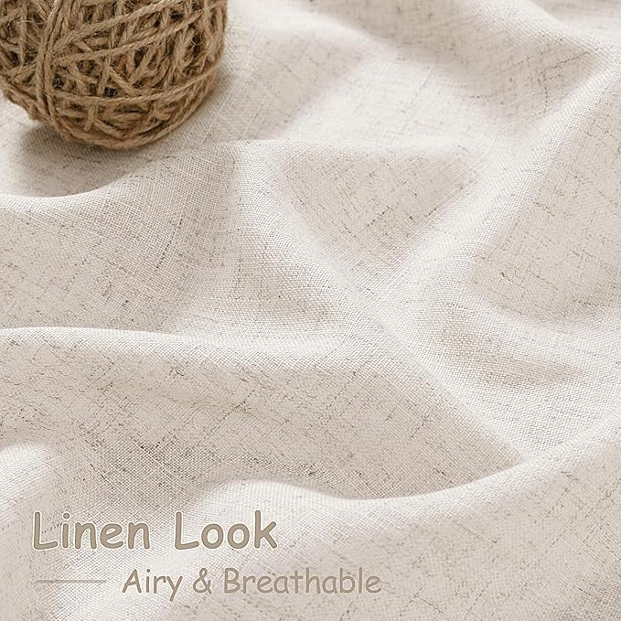 Nanspring Beige Linen Curtains 90 Inches Long for Living Room Back Tab and Rod Pocket Semi Sheer Privacy Curtains Farmhouse Linen Cotton Textured Curtain for Bedroom 70x90,2 Panel