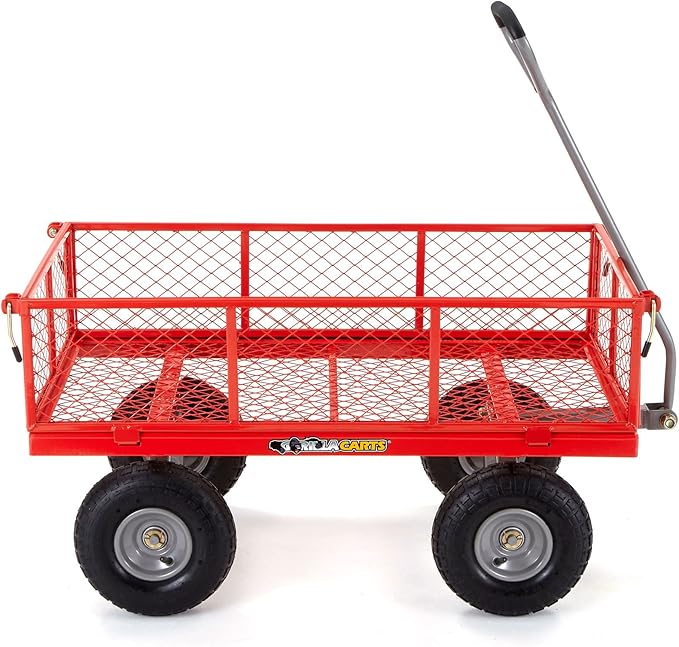 Gorilla Carts Steel Utility Cart, 4 Cu Ft Bed, 800 lb Load Capacity, Red – Heavy-Duty Outdoor Hauling Wagon with Removable Side Panels for Yard, Lawn, Garden or Landscaping