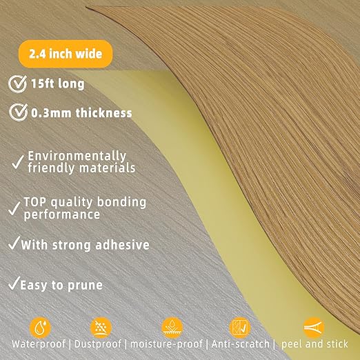 GSCIT Club Oak Wood Tape, 2.4 inch X 15ft Self Adhesive Wood Grain Tape Repair Wallpaper for Tables, Chairs, Baseboards, Doors, Windows, Floors, Handicraft DIY.