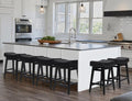 Counter Height Black Bar Stools Set of 6 for Kitchen Counter, Backless Farmhouse Kitchen Island Barstools with Upholstered Faux Leather Saddle Seat and Solid Wood Legs Modern 24 inch Bar Chairs