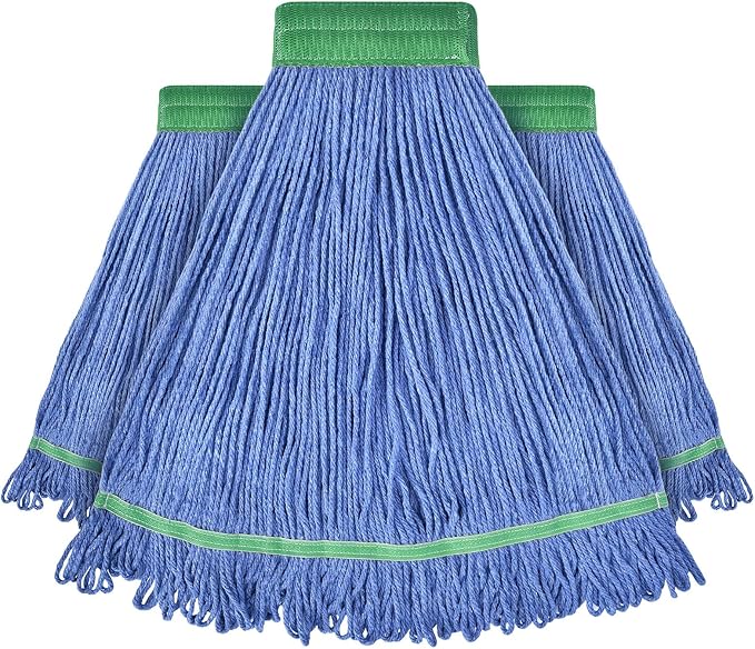 Onesimus 28 oz Heavy Duty Mop Head Replacement, 5 Inch Headband for Quick Change Handle, Blue Loop-End Cotton Blend String Wet Dry Floor Mop Refill Commercial Cleaning Supplies, 3 Pack X-Large