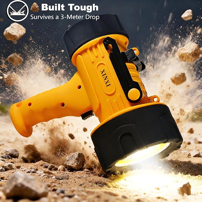 XINXI Rechargeable Spotlight 1,000,000 Lumens with COB Floodlight, IP67 Waterproof Spotlight Flashlight, Long Runtime Handheld Spot Light with Red Filter,Outdoor Spot Light for Hunting,Fishing(Yellow)