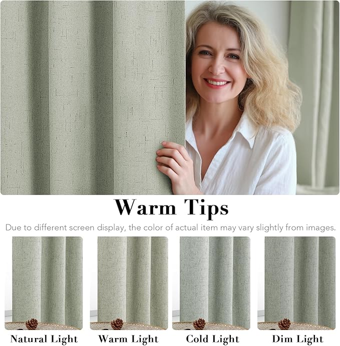 H.VERSAILTEX Linen Blackout Curtains Durable Thick Textured Linen Look 100% Blackout Patio Door Curtain Anti Rust Grommet Extra Wide Sliding Door Curtain Panel, W100 x L96 inch - Sage