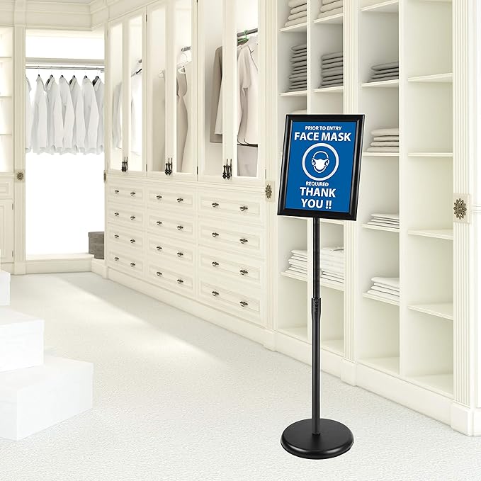 Pedestal Floor Standing Sign Holder 11x17 Inch, Adjustable Poster Sign Stand Aluminum Snap Open Frame for Display Notice/Poster/Advertisement (Black)