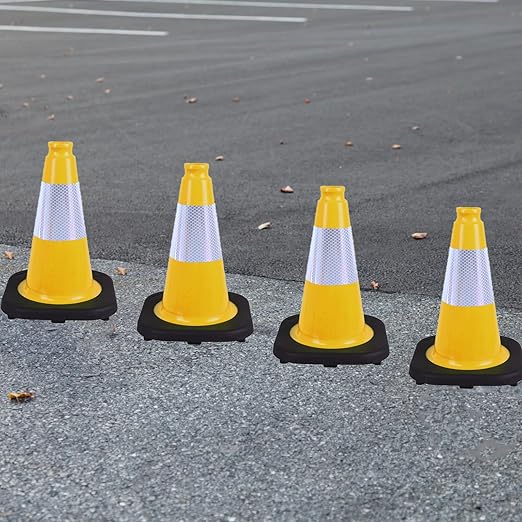 4 Pack 12 Inch Yellow PVC Traffic Cones with Black Base, Durable Sports Training Markers for Gym, Indoor & Outdoor Activities (4, Yellow, 12 Inch)
