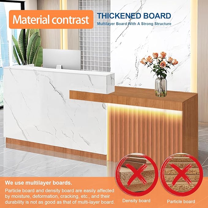 Reception Desk with Counter LED Light and Lockable Drawers and Storage Tall Modern Front Desk Reception Counter for Checkout Lobby Beauty Salon B Left 79inch/200cm