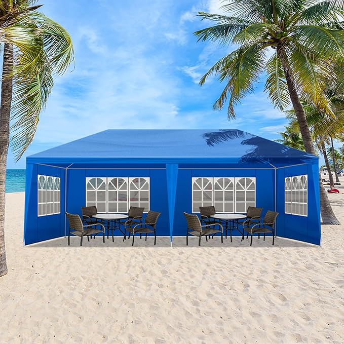 10x20 FT Party Tent, Outdoor Wedding Tents for Parties, Canopy Event Tent with 6 Removable Sidewalls, Waterproof Gazebo Shelter for Birthday Parties, Weddings, BBQs & Events (10X20FT-6Sides Blue)