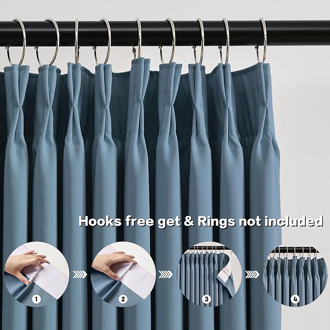 KEQIAOSUOCAI Dusty/Stone/Slate Blue Pleated Blackout Curtains 84 Inch Drop 2 Panels, Heat and Full Light Blocking Thermal Insulated Drapes for Bedroom Pinch Pleat with Hooks,40" W x 84" L