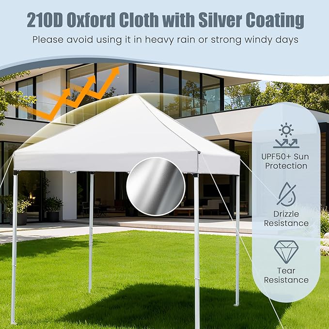 Tangkula 6.5x6.5 FT Pop Up Canopy, UPF50+ Outdoor Canopy Tent with 2 Removable Sidewalls, 2 Zippered Doors, Heavy-Duty Carbon Steel Frame, Wheeled Bag, 4 Sandbags, 8 Stakes, 4 Wind Ropes (White)