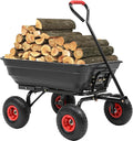600lb Garden Dump Cart,4 Cu.Ft Utility Wagon Wheelbarrows with Quick-Release System&4 Pneumatic Tires,Heavy Duty Yard Dump Wagon with Steel Frame for Farm, Garden,Christmas Hauling(Black)