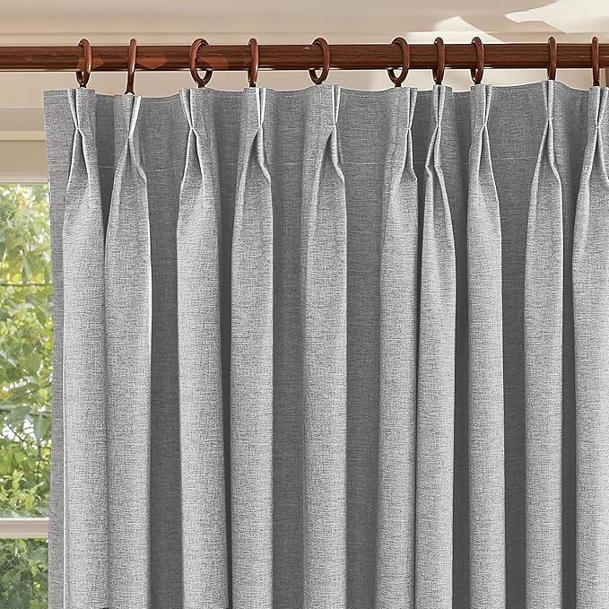 Textured Linen Pinch Pleated 100% Blackout Curtains for Bedroom/Living Room Blackout Curtains 102 Inches Long, Energy Saving Window Treatment Curtains,52Wx102Lx2,Grey