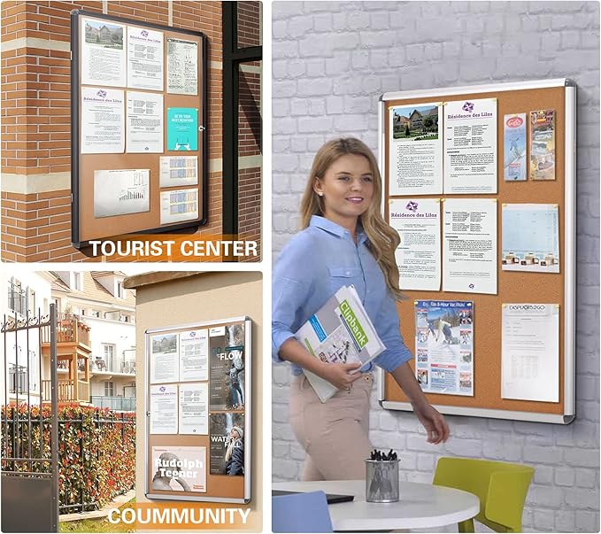 SWANCROWN Enclose Bulletin Board Case School Cork Noticeboards Cabinet with Locking Door and Keys,38x28 inch (9xA4)