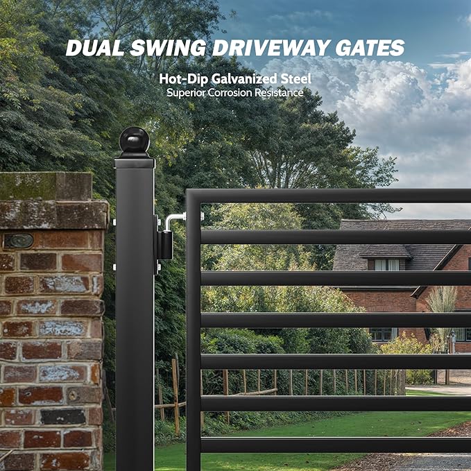ZUMI Dual Swing Driveway Gate, 14x6 ft. Outdoor Steel Fence for Home Security, Heavy-Duty Weatherproof Iron Kit, Brooklyn Style