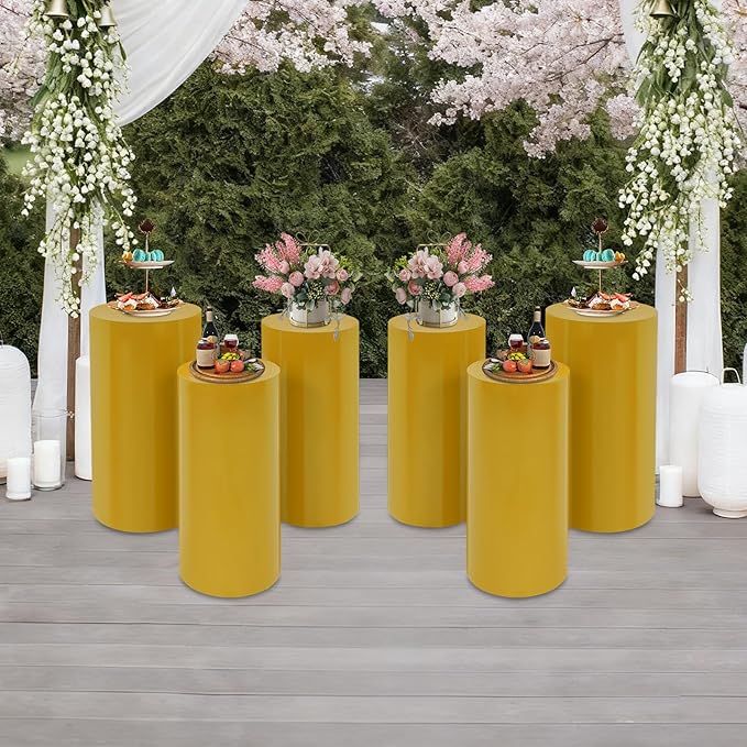 Eapmic Pedestal Stands for Party, Cake Pedestal Stand, Dessert Table Display Plinth Pillars, Sculpture Display Column Decoration Cube for Wedding Birthday (Gold, Cylinder-6Pcs(27.56"+26"+23.62"))
