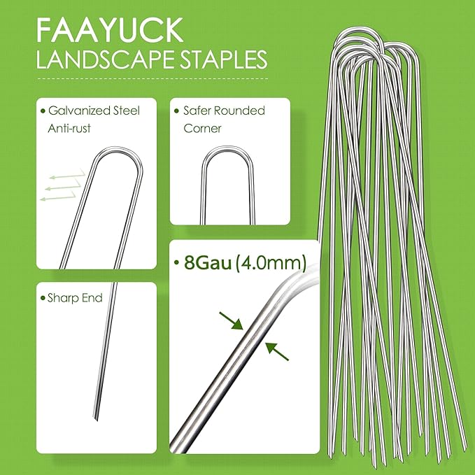 12 Inch Landscape Staples, 12/25/50/100 Pack Galvanized Garden Stakes, 8 Gauge Heavy Duty U-Shaped Ground Stakes for Weed Barrier Fabric, Irrigation Tubing, Fence, Outdoor Decorations