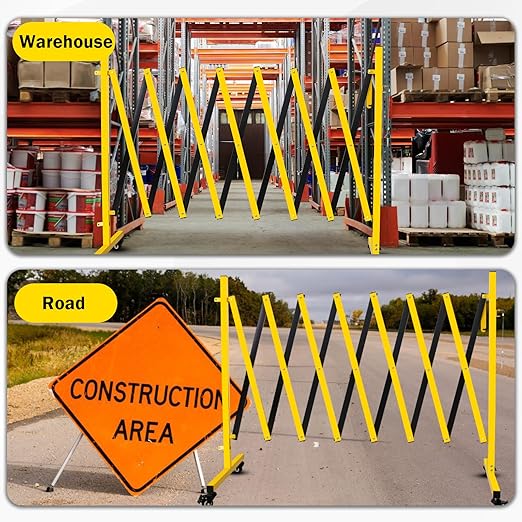 11 Traffic Barricade with Casters, Metal Expandable Barricade, Folding Security Gate, Retractable Fence Outdoor Barricade Fence for Construction Area, Traffic Control（4 Pack)