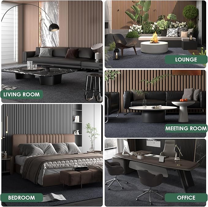 30 Pack Carpet Tile - 12” X 12” Self Adhesive Carpet Floor Tiles Anti-Slip Squares Peel and Stick Floor Tile DIY Installation for Bedroom (Dark Gray)