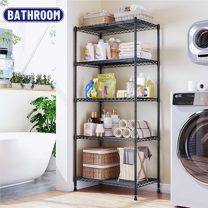 5-Tier Shelf, Shelves Capacity 1010LBS,Storage Shelves Adjustable Wire Shelving,Metal Shelving Unit Storage Rack for Kitchen Pantry Closet Laundry School Commercial 59.4" Hx21.5 W x13.6 D