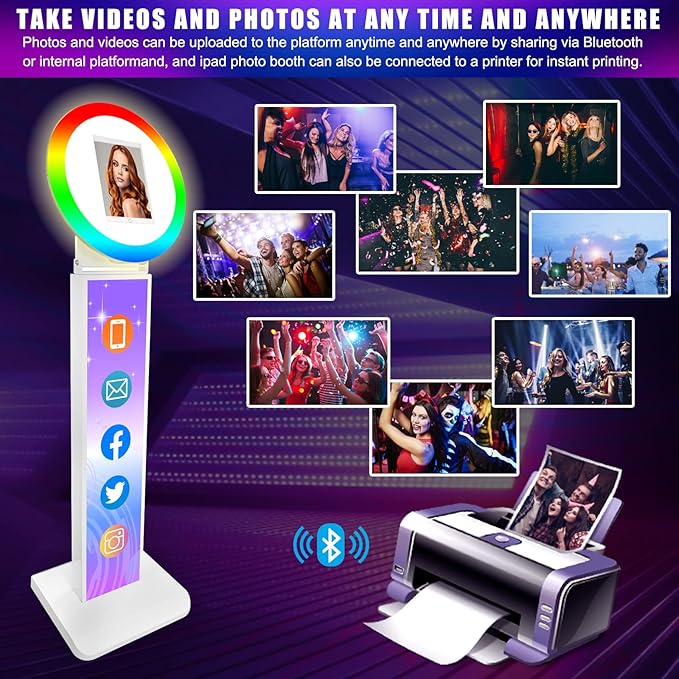 Portable Photo Booth for iPad, Metal Shell Selfie Station photobooth Machine,RGB Ring Light,Custom Logo,Remote Control,for Parties,Wedding,Exhibition