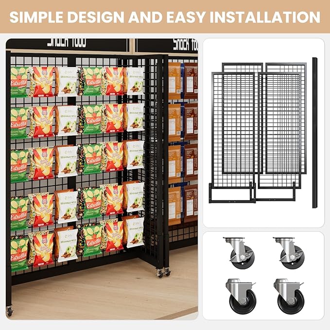 4Pcs Grid Gondola Unit, 2'x 5' Grid Wall Panels with Sturdy Frames, Gridwall Display Stand with Wheels, Craft Show Gridwall Display Rack for Craft Fair Display, Art Show Display, Retail Stores
