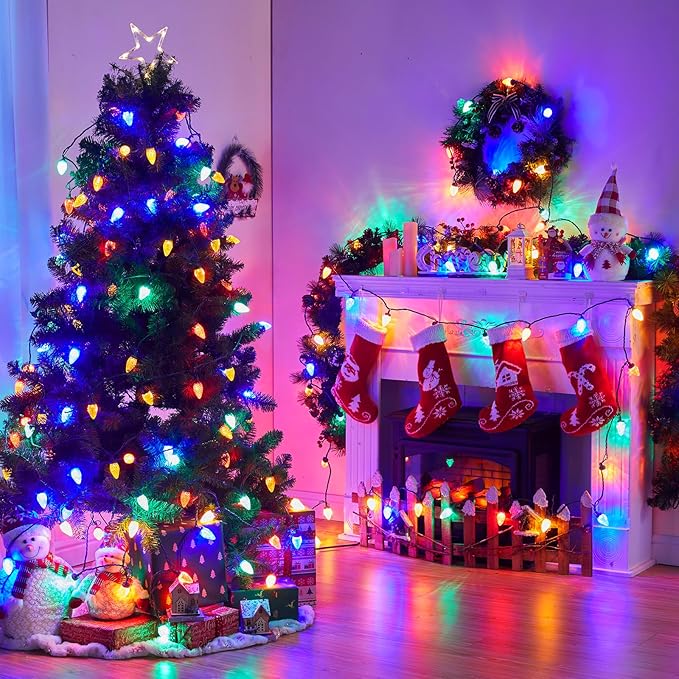 Brightown C9 Christmas String Lights, Multicolor Commercia Outdoor Christmas Lights with 150 Strawberry C9 LED Bulbs, Waterproof Extendable UL Certified for Party Holiday Indoor Outdoor Xmas Decor